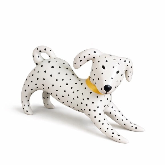 Other - Spotted Dalmatian Puppy Figurine Playful Pose Black White Gold Collar Dog